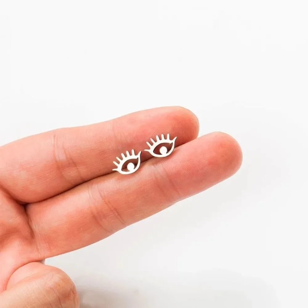 Dainty Silver Evil Eye Stud Earrings